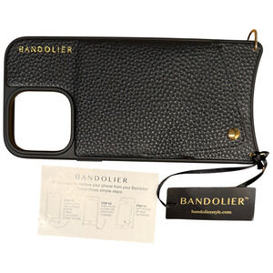 BANDOLIER Emma iphone 16 Pro Max Crossbody Phone Case Gold Black Pebble Leather